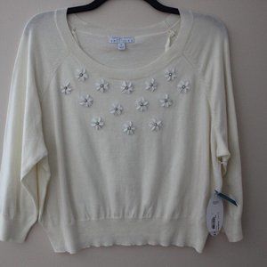 Ashley Nell Tipton Ivory Flower Sweater Size 2X